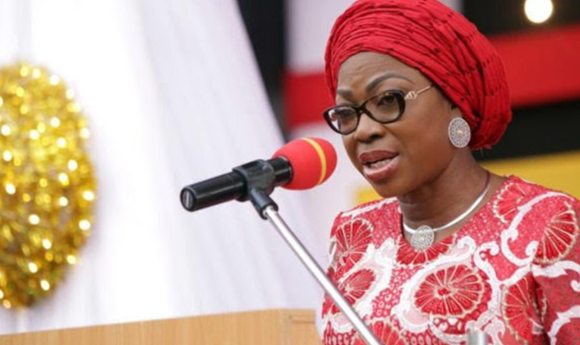 Mrs. Bolanle Ambode addressing youths at a book launch event in Lagos.