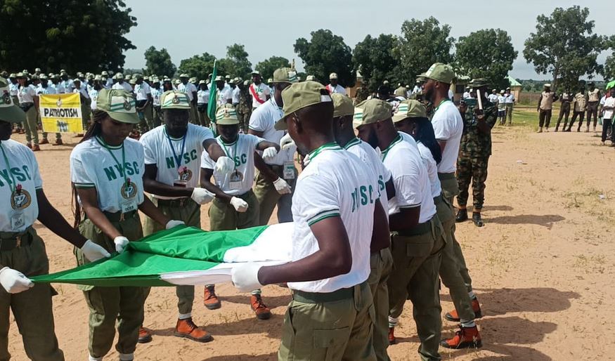 Nigerian NYSC corps members during a swearing-in ceremony at an orientation camp.