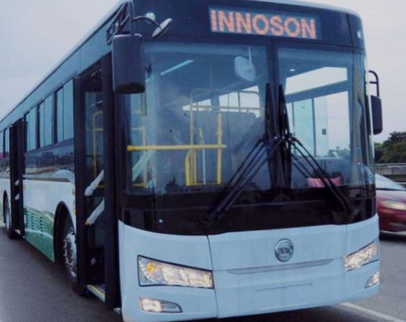 A fleet of Innoson CNG buses ready for delivery to the Nigerian government for mass transportation.