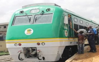 A festive Nigerian train ready to transport passengers for the Christmas and New Year celebrations.