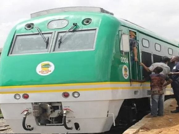 A festive Nigerian train ready to transport passengers for the Christmas and New Year celebrations.